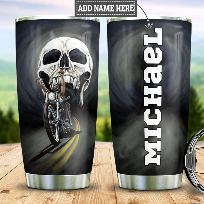 Bikergod Motorcycle Skull Biker Custom Name Steelers Stainless Steel 20 Oz Tumbler- NALA132