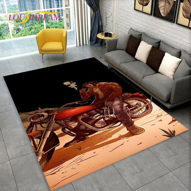 Bikergod Motorcycle Biker Man Vintage Rug Home Floor Decor NALA162