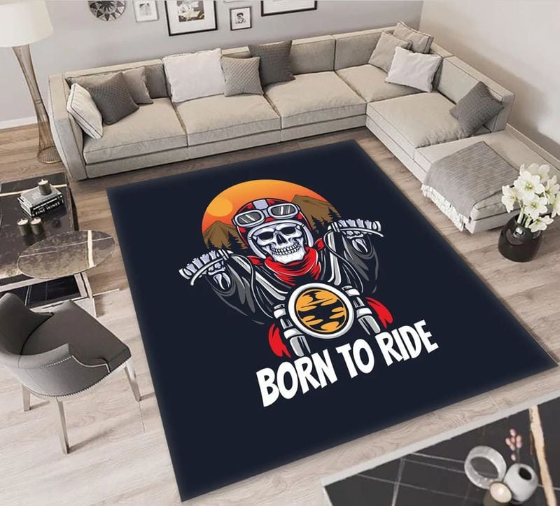 Bikergod Motorcycle Skeleton Rider Born to Ride Rug Home Floor Decor NALA55