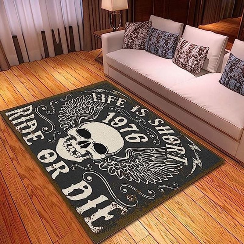 Bikergod Motorcycle Skull Biker Rider Life Is Short Ride Or Die Rug Home Floor Decor NALA108