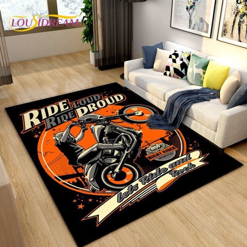 Bikergod Motorcycle Ride Loud Ride Proud Rug Home Floor Decor NALA155