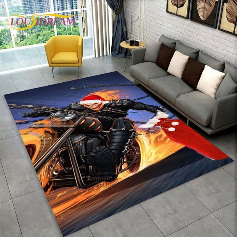 Bikergod Motorcycle Ghost Biker Santa  Rug Home Floor Decor NALA149