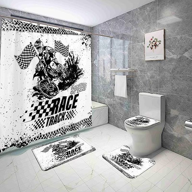 Bikergod Motorcycle Motocross Dirt Bike Racing Bathroom Decor Set NAQA303
