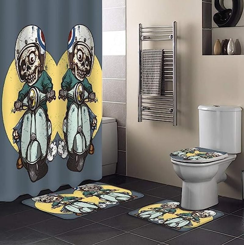 Bikergod Motorcycle Skull Rider Bathroom Decor Set NALA106