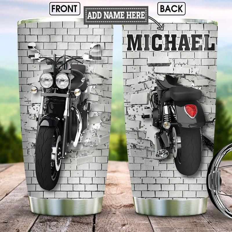 Bikergod Motorcycle Biker Break Through Custom Name Steelers Stainless Steel 20 Oz Tumbler- NALA314
