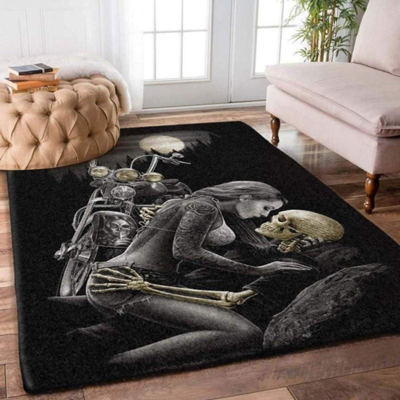 Bikergod Motorcycle Skull Couple Biker Rug Home Floor Decor NALA136