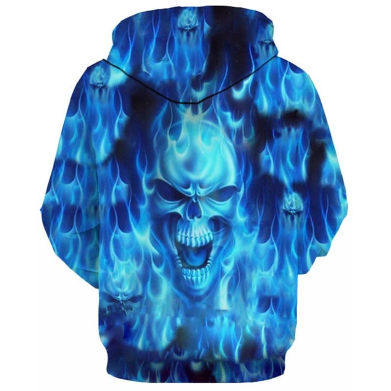 Bikergod Motorcycle Blue Fire Skull Rider  Hoodie Design 3D Full Printed Sizes S - 5XL - NAQA224