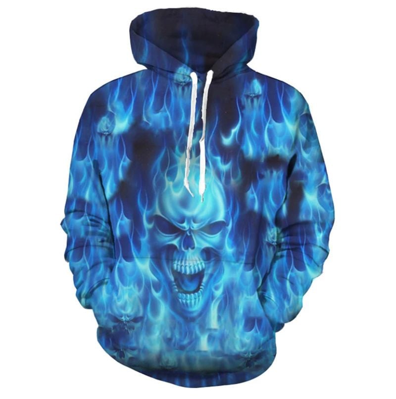 Bikergod Motorcycle Blue Fire Skull Rider  Hoodie Design 3D Full Printed Sizes S - 5XL - NAQA224