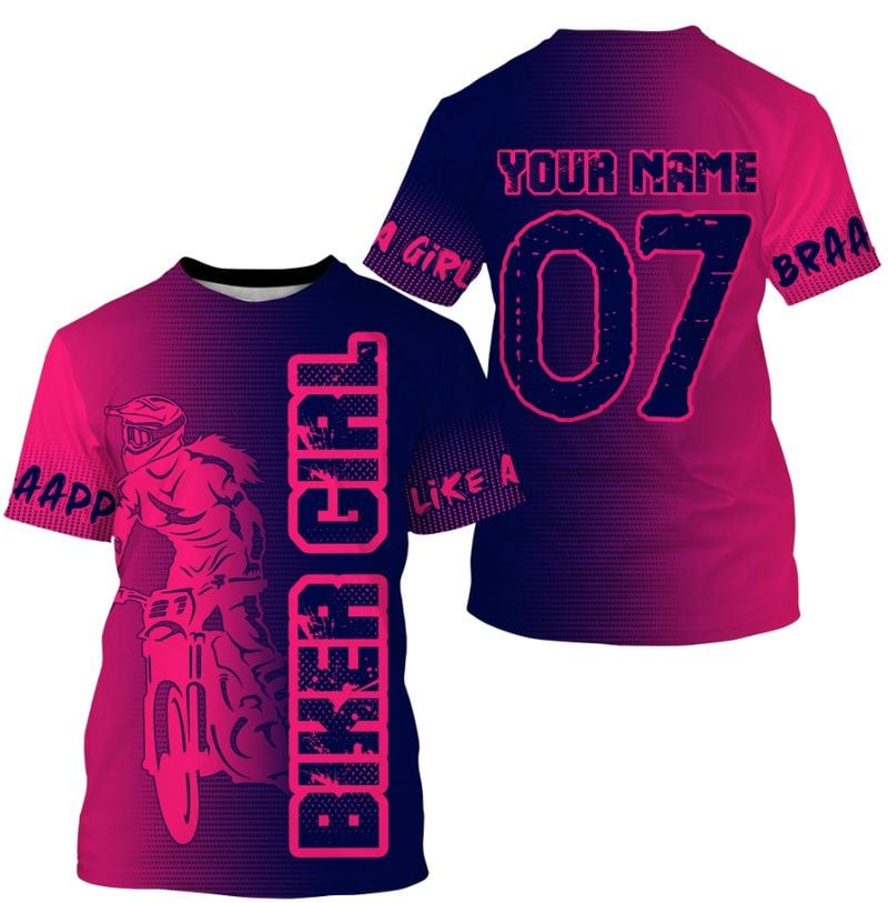 Bikergod Motorcycle Biker Girl Braaap Like A Girl Custom Name And Number  T-shirt Design 3D Full Printed Sizes S - 5XL - NMQE58