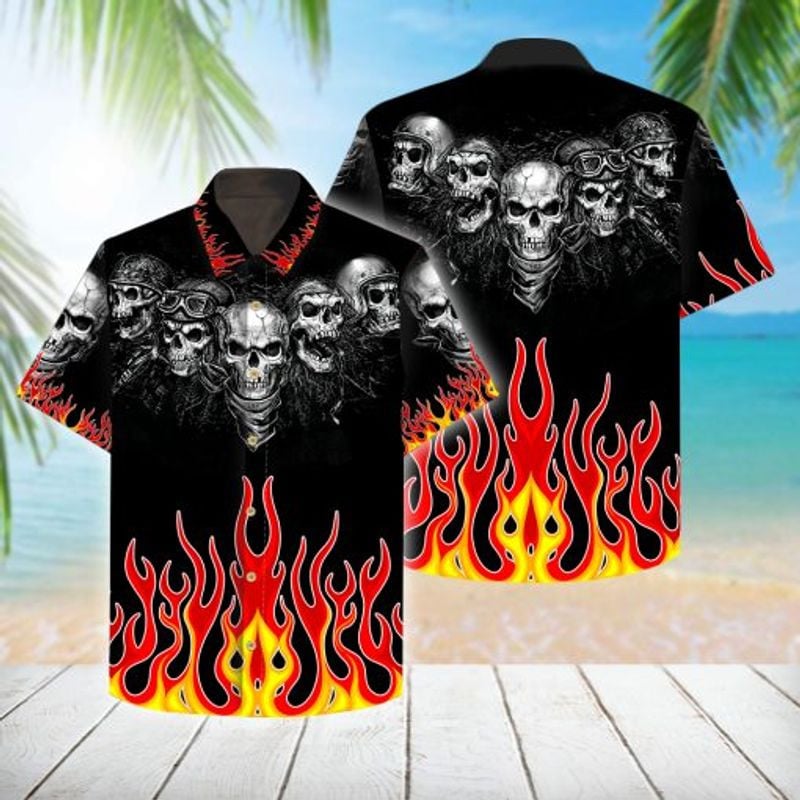 Bikergod Motorcycle Fire Skull Biker COTTON Hawaii Shirt Design 3D Full Printed Sizes S - 5XL NAQA230