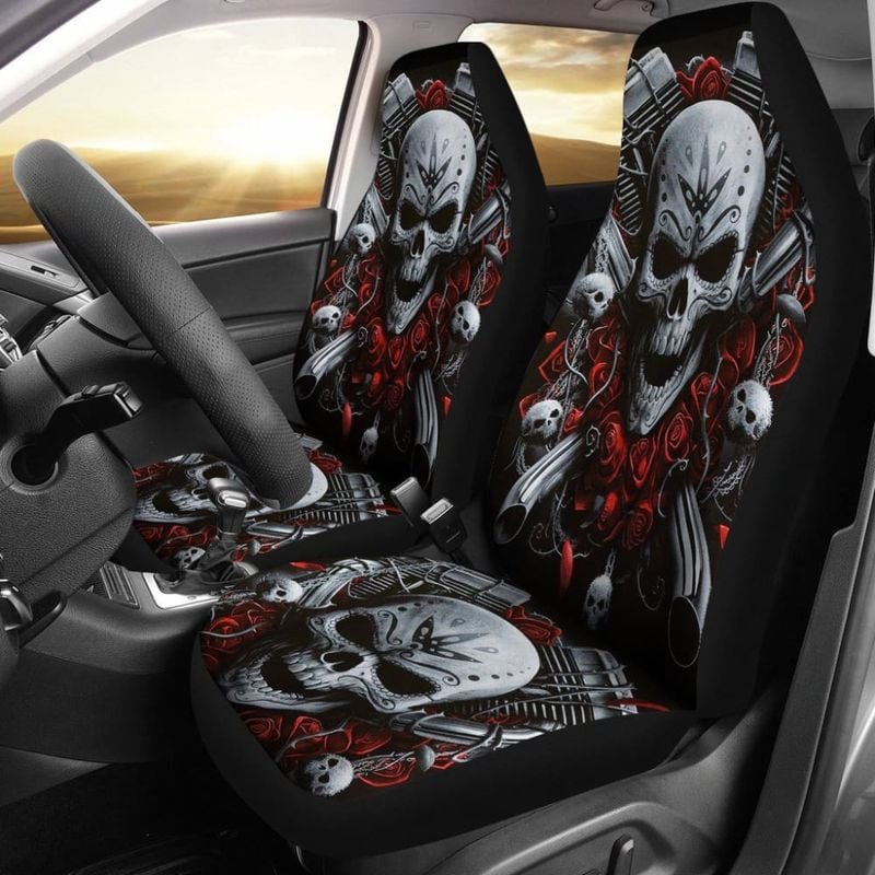 Bikergod Motorcycle Skull Biker Rider Rose CAR SEAT COVERS - NALA121