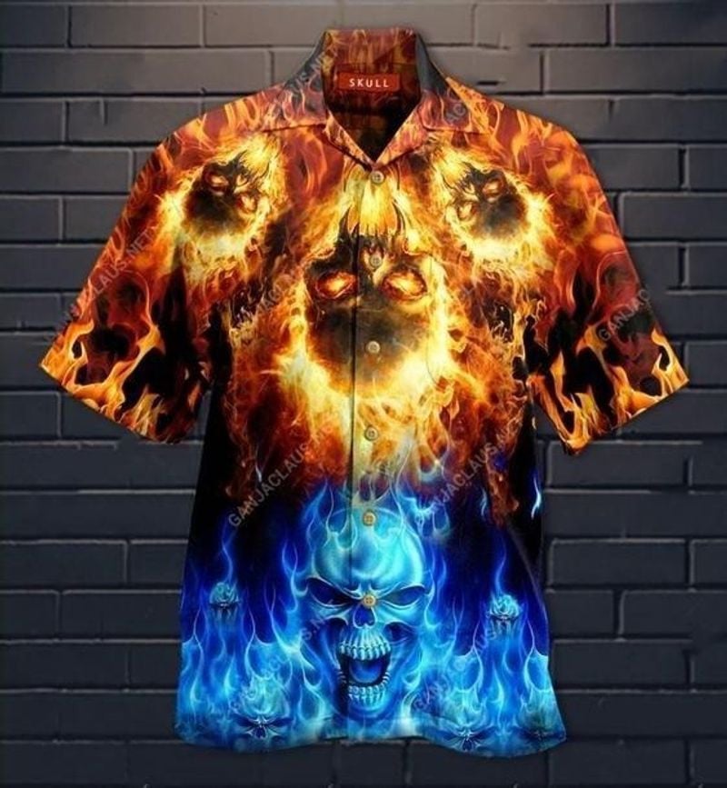 Bikergod Motorcycle Fire Skull Biker COTTON Hawaii Shirt Design 3D Full Printed Sizes S - 5XL NAQA227