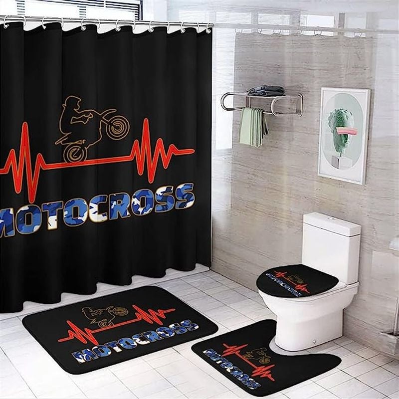 Bikergod Motorcycle Motocross Heartbeat Dirt Bike Bathroom Decor Set NAQA305