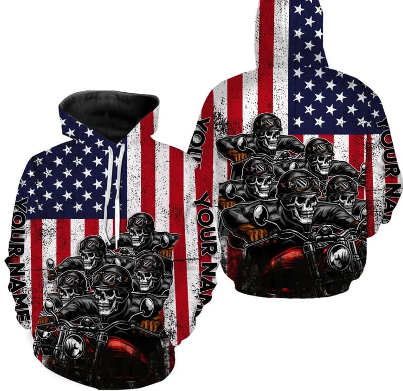 Bikergod Motorcycle Biker USA Flag Custom Name  Hoodie Design 3D Full Printed Sizes S - 5XL - NMQE95B