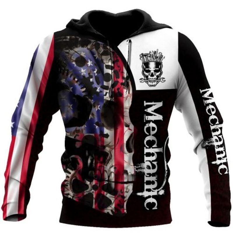 Bikergod Motorcycle Mechanic Skull American Flag  Hoodie Design 3D Full Printed Sizes S - 5XL - NAQA285
