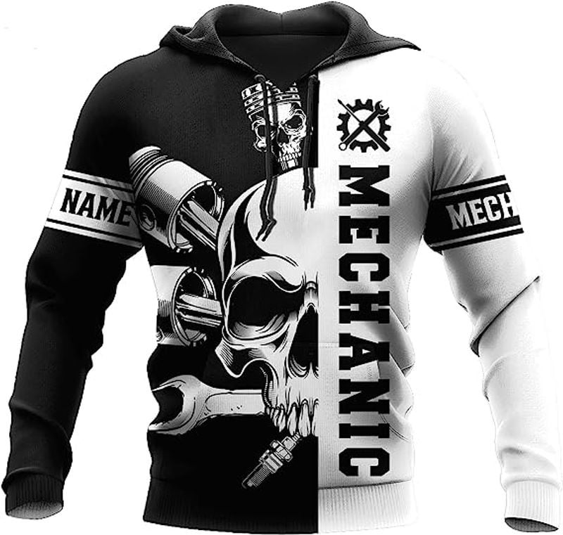 Bikergod Motorcycle Mechanic Skull Custom Name  Hoodie Design 3D Full Printed Sizes S - 5XL - NAQA248