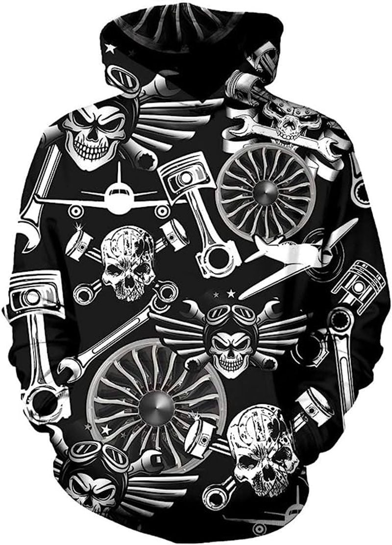 Bikergod Motorcycle Mechanic Skull And Skeleton  Hoodie Design 3D Full Printed Sizes S - 5XL - NAQA245