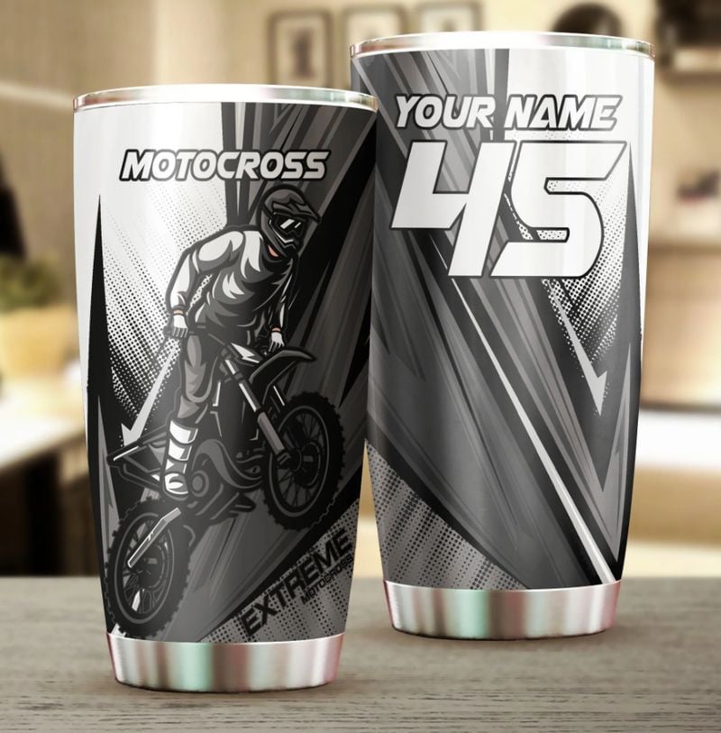 Bikergod Motorcycle Motorcross Custom Name And Number Steelers Stainless Steel 20 Oz Tumbler- NMAR81