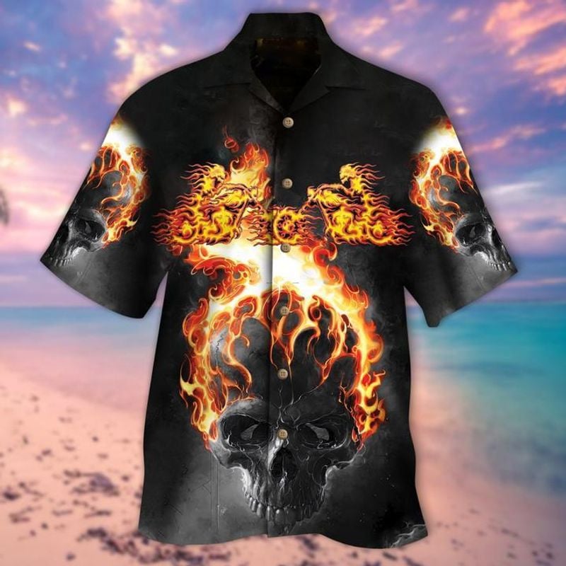 Bikergod Motorcycle Fire Skull Biker COTTON Hawaii Shirt Design 3D Full Printed Sizes S - 5XL NAQA235