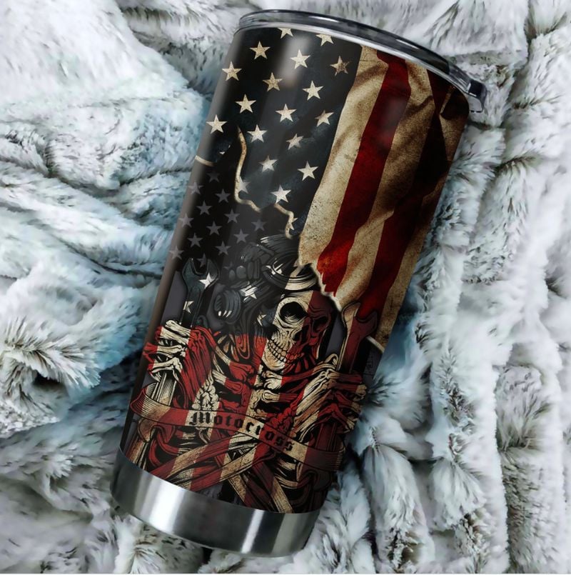 Bikergod Motorcycle American Flag Motocross Stainless Steel 20 Oz Tumbler- NAOA181