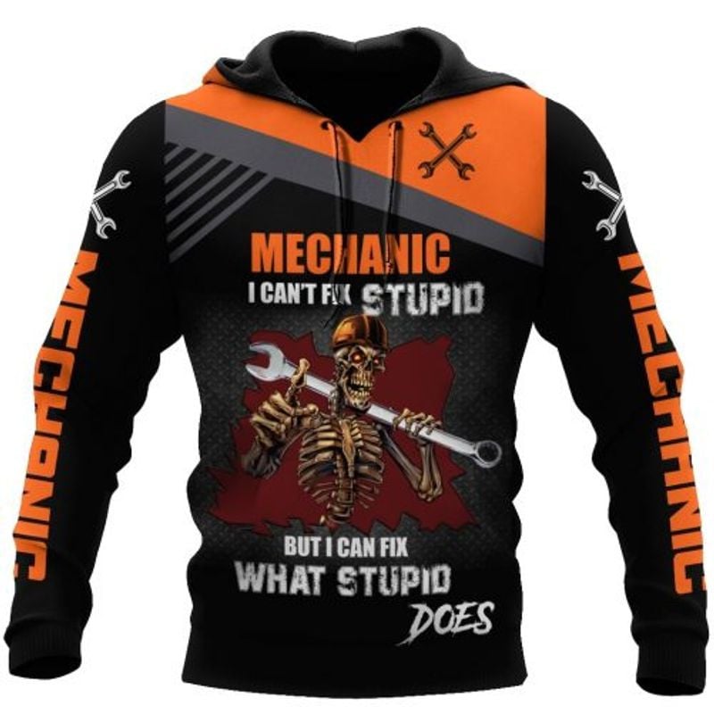 Bikergod Motorcycle Mechanic Skull I Can Fix What Stupid Does  Hoodie Design 3D Full Printed Sizes S - 5XL - NAQA286