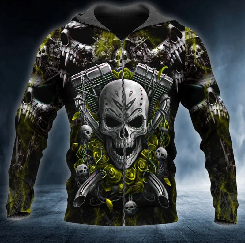 Bikergod Motorcycle Skull Rider  Zip Hoodie Design 3D Full Printed Sizes S - 5XL - NAJA448H