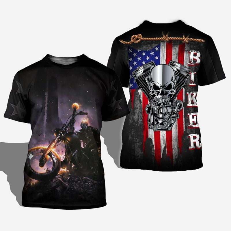 Bikergod Motorcycle US Flag Biker  T-shirt Design 3D Full Printed Sizes S - 5XL - NAJA480D
