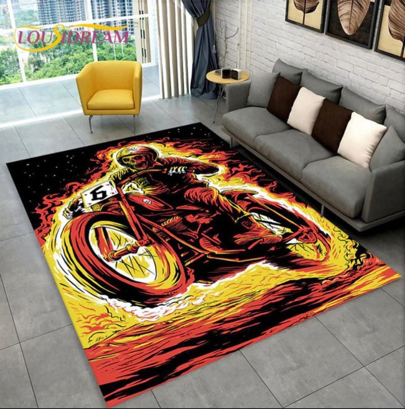 Bikergod Motorcycle Ghost Fire Biker Rug Home Floor Decor NALA154