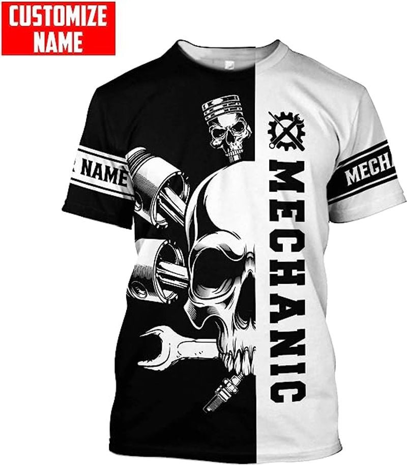 Bikergod Motorcycle Mechanic Skull Custom Name  T-shirt Design 3D Full Printed Sizes S - 5XL - NAQA248D