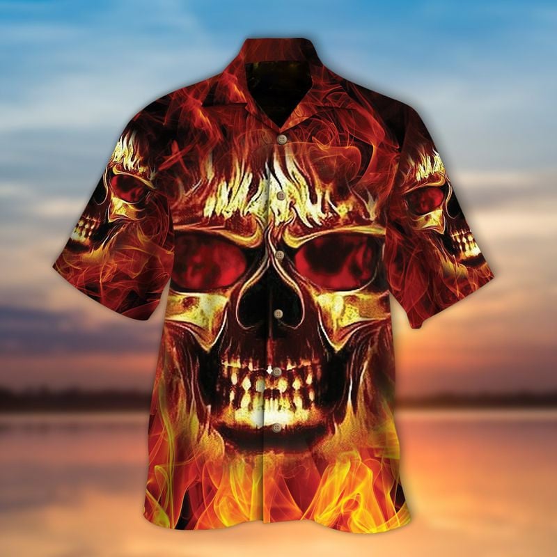 Bikergod Motorcycle Fire Skull Biker COTTON Hawaii Shirt Design 3D Full Printed Sizes S - 5XL NAQA234