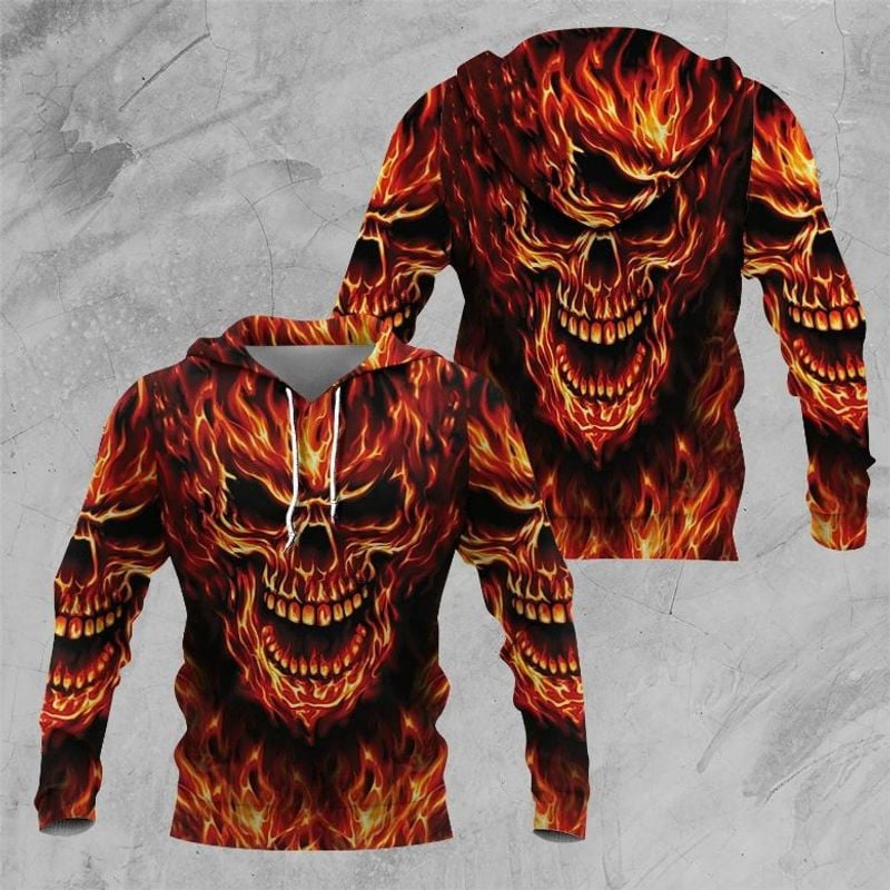 Bikergod Motorcycle Fire Skull Riders  Hoodie Design 3D Full Printed Sizes S - 5XL - NAQA289