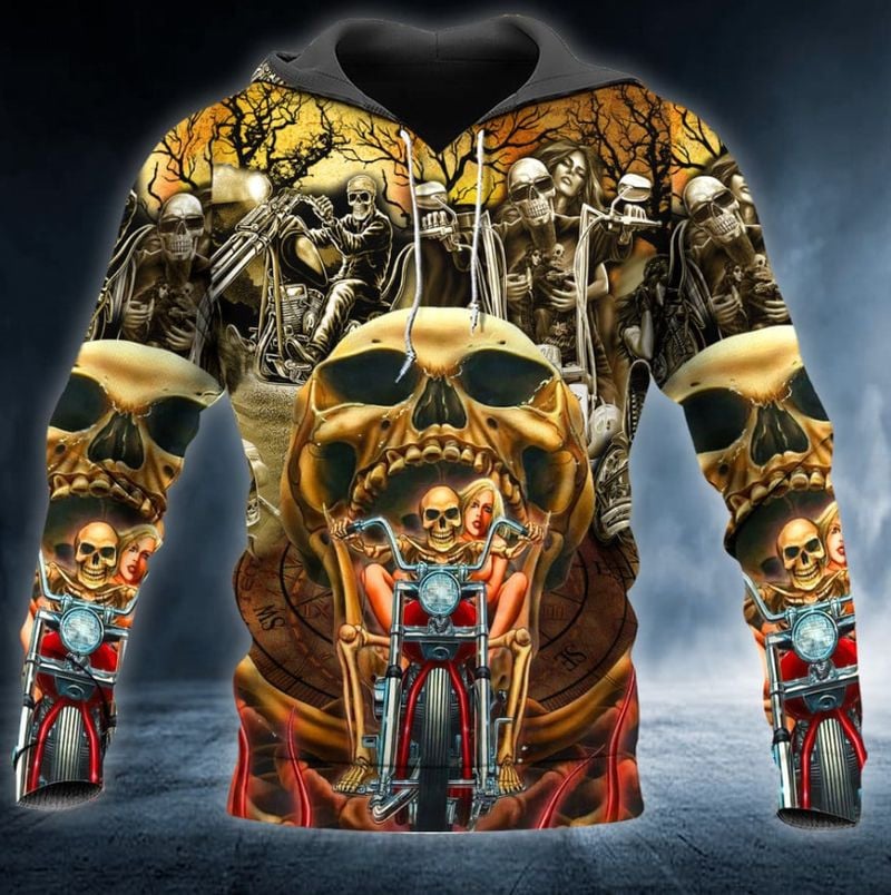Bikergod Motorcycle Skull Biker Couple  Hoodie Design 3D Full Printed Sizes S - 5XL - NAJA451K