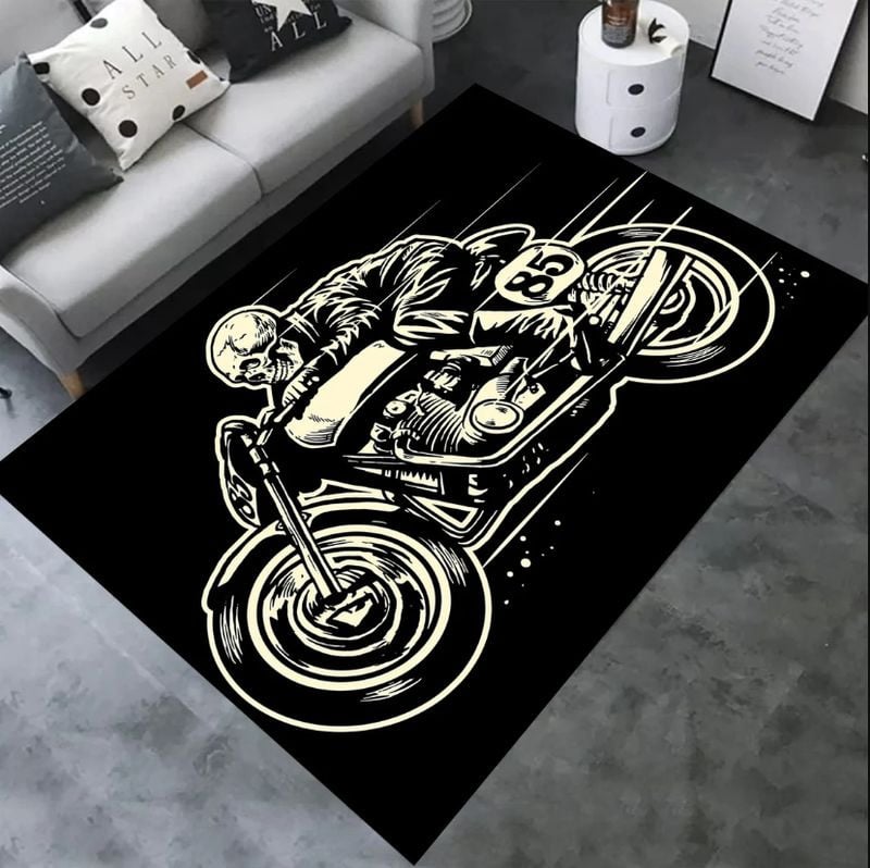Bikergod Motorcycle Biker Skull Rider Rug Home Floor Decor NALA116