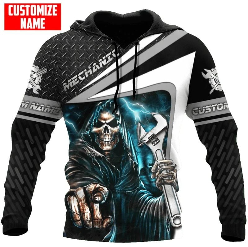 Bikergod Motorcycle Mechanic Skull Custom Name  Hoodie Design 3D Full Printed Sizes S - 5XL - NAQA250H