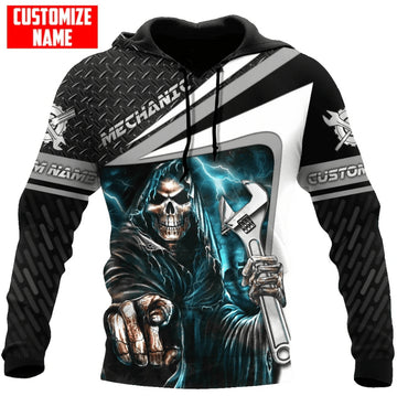 Bikergod Motorcycle Mechanic Skull Custom Name  Hoodie Design 3D Full Printed Sizes S - 5XL - NAQA250H