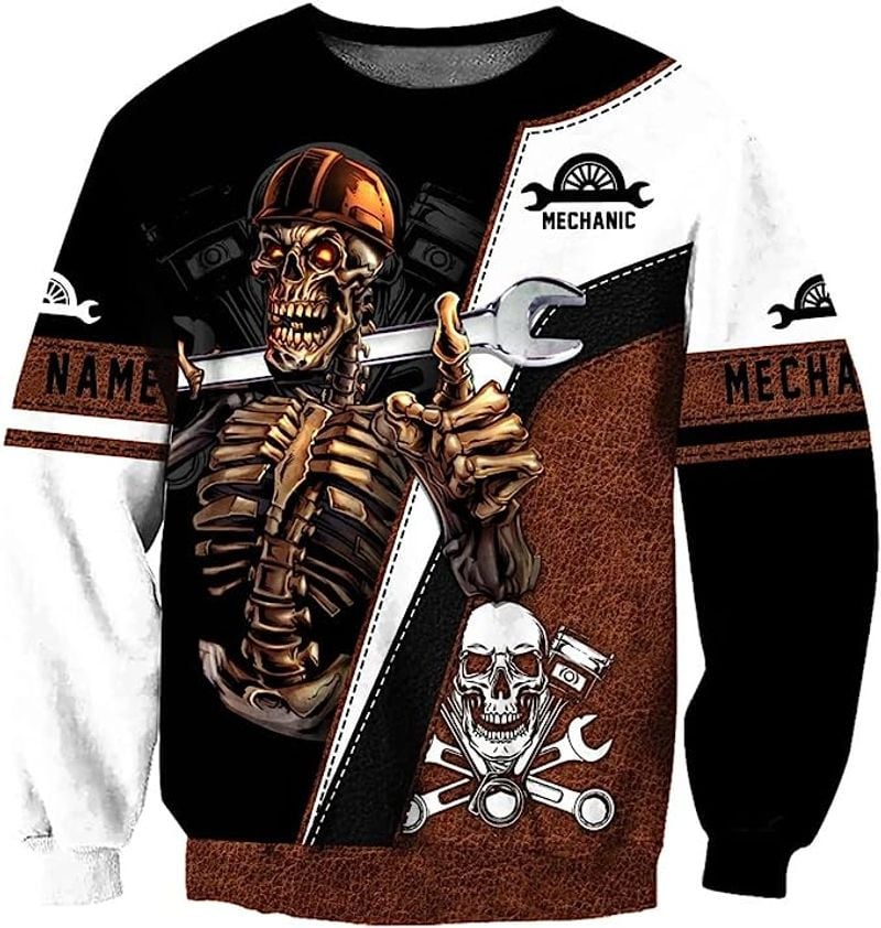 Bikergod Motorcycle Mechanic Skull Custom Name COTTON Sweatshirt Design 3D Full Printed Sizes S - 5XL - NAQA249S
