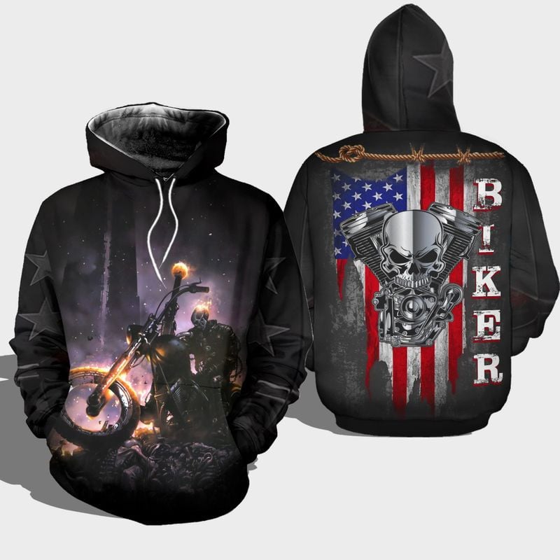 Bikergod Motorcycle  US Flag Biker  Hoodie Design 3D Full Printed Sizes S - 5XL - NAJA480K