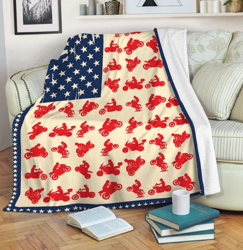 Bikergod Motorcycle Biker USA Flag Blanket NMAR168