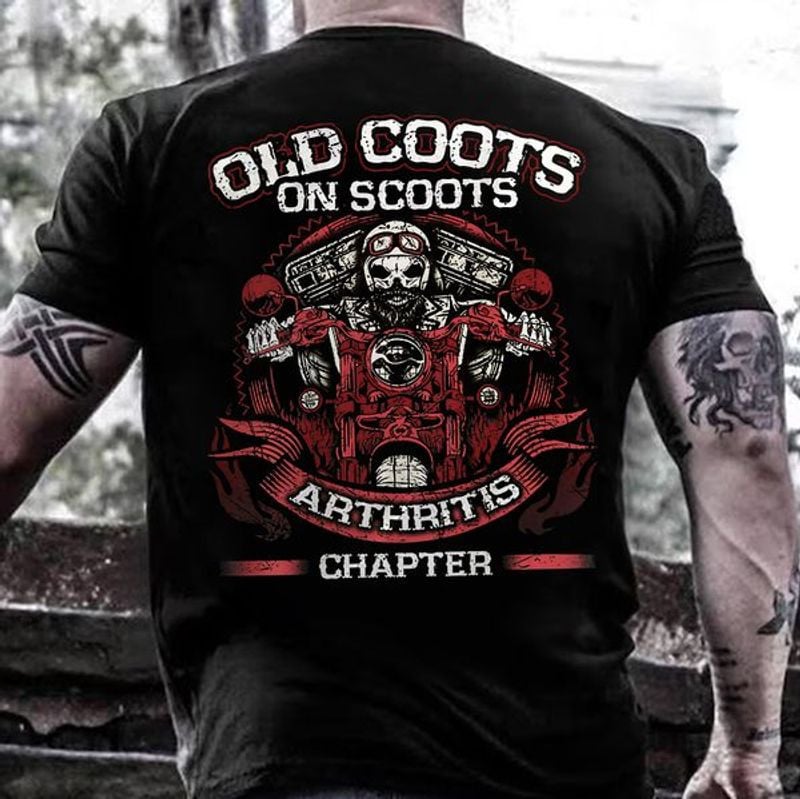 Bikergod Motorcycle old coots on scoots Arthritis chapter skull biker T-shirt, Crew-neck Sweatshirt, Hoodie, Tank Top, V-neck T-shirt Design 2D Full Printed Sizes S - 5XL - NAJA413