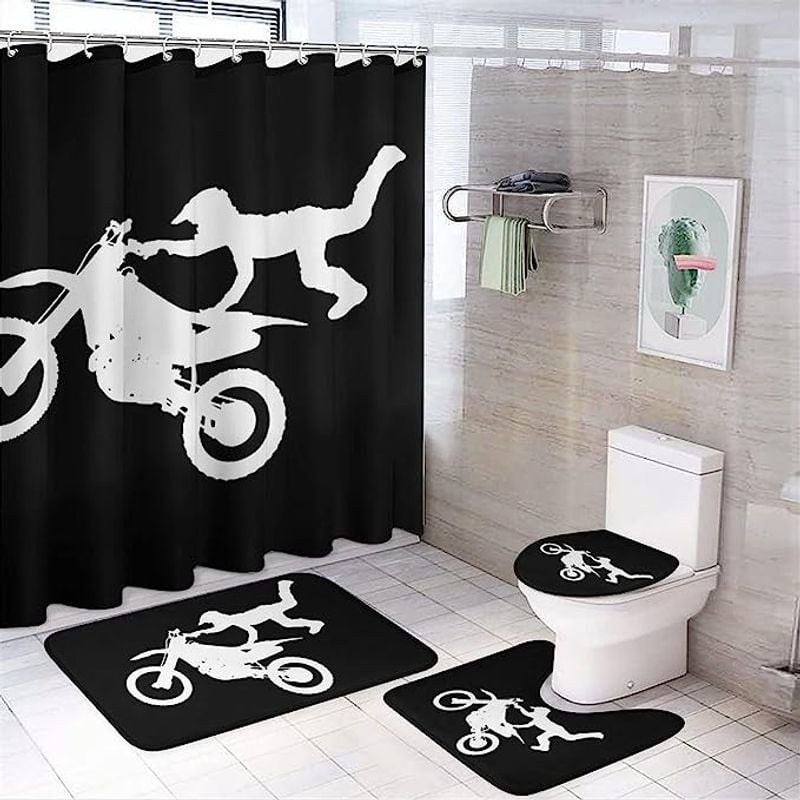 Bikergod Motorcycle Bike Motocross Dirt Bike Bathroom Decor Set NAQA300
