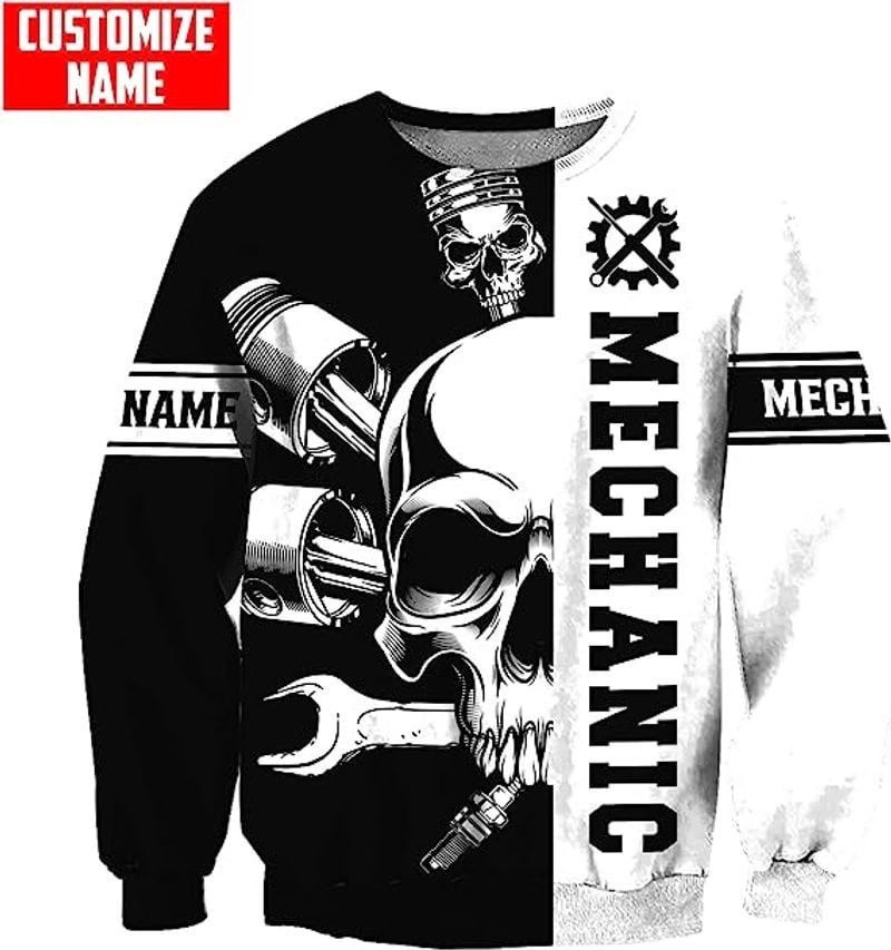 Bikergod Motorcycle Mechanic Skull Custom Name COTTON Sweatshirt Design 3D Full Printed Sizes S - 5XL - NAQA248S