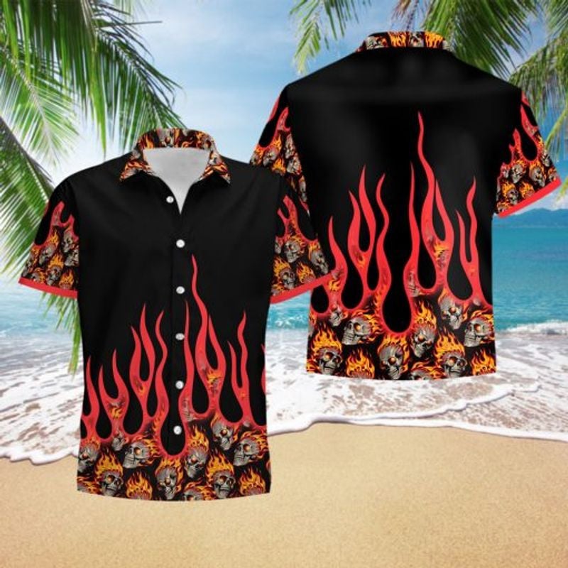 Bikergod Motorcycle Fire Skull Biker COTTON Hawaii Shirt Design 3D Full Printed Sizes S - 5XL NAQA238