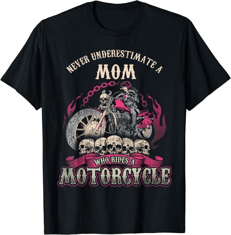 Bikergod Motorcycle Never Underestimate A Mom Who Rides Motorcycle T-shirt, Crew-neck Sweatshirt, Hoodie, Tank Top, V-neck T-shirt Design 2D Full Printed Sizes S - 5XL - NAJA421
