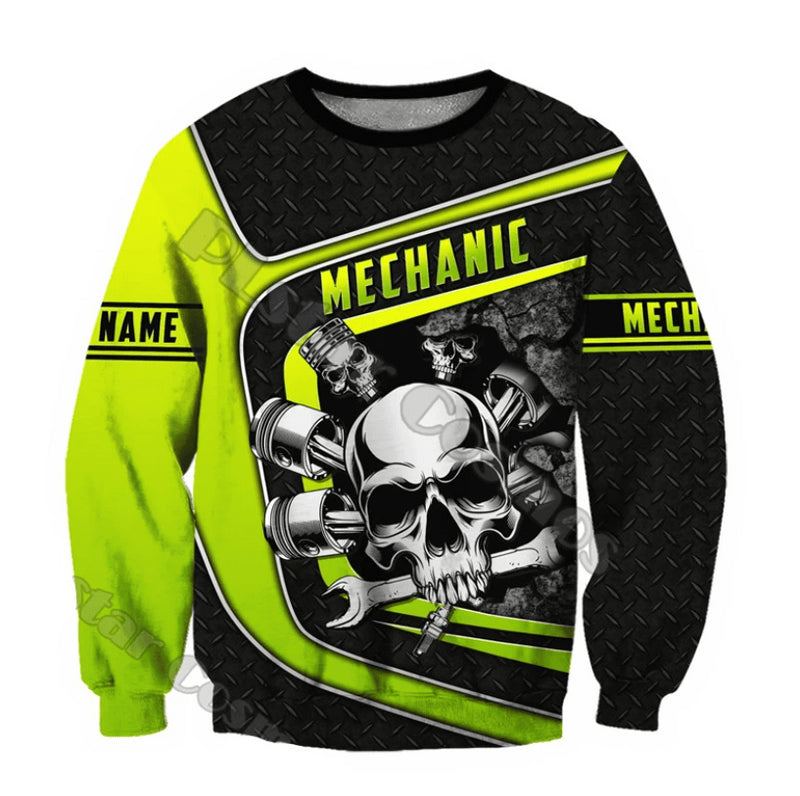 Bikergod Motorcycle Mechanic Skull Custom Name COTTON Sweatshirt Design 3D Full Printed Sizes S - 5XL - NAQA251S