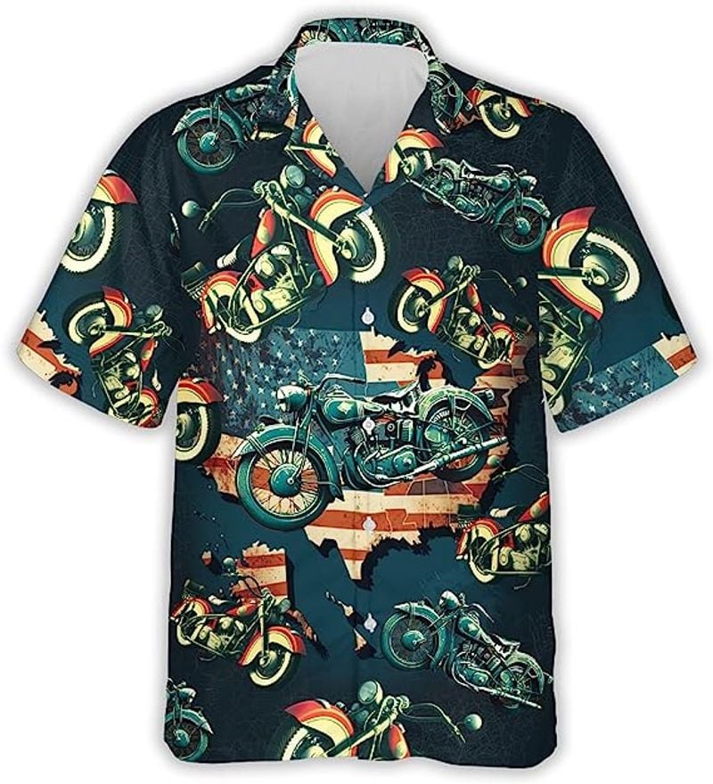Bikergod Motorcycle US Flag Vintage COTTON Hawaii Shirt Design 3D Full Printed Sizes S - 5XL NAOA221