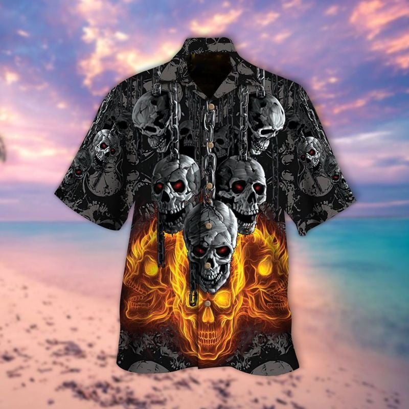 Bikergod Motorcycle Fire Skull Biker COTTON Hawaii Shirt Design 3D Full Printed Sizes S - 5XL NAQA232