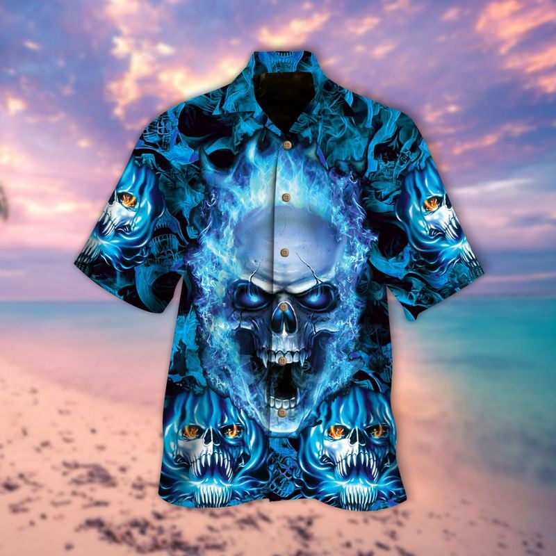Bikergod Motorcycle Fire Skull Biker COTTON Hawaii Shirt Design 3D Full Printed Sizes S - 5XL NAQA229