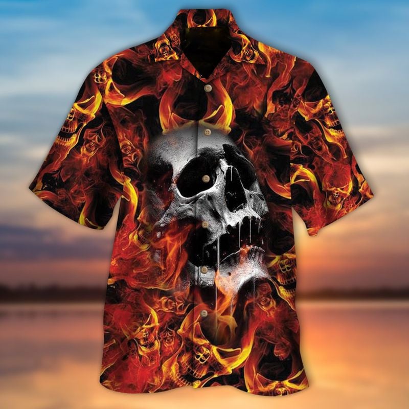 Bikergod Motorcycle Fire Skull Biker COTTON Hawaii Shirt Design 3D Full Printed Sizes S - 5XL NAQA236
