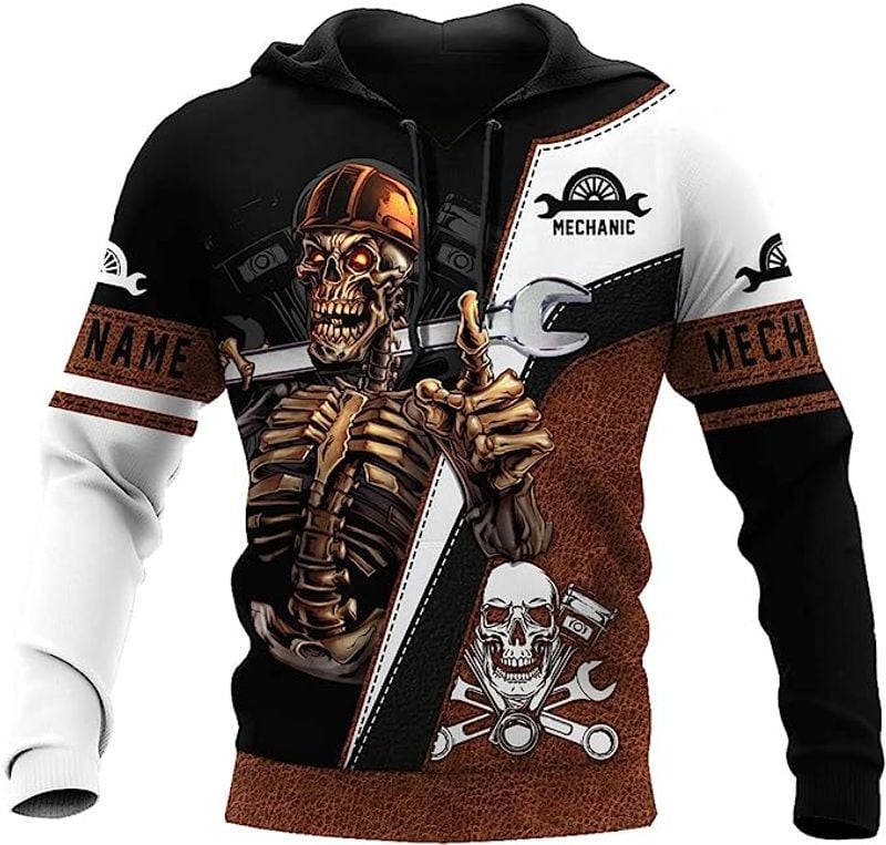 Bikergod Motorcycle Mechanic Skull Custom Name  Hoodie Design 3D Full Printed Sizes S - 5XL - NAQA249H
