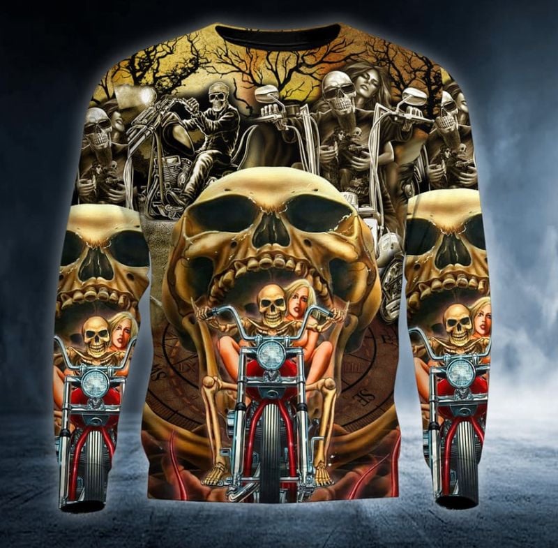 Bikergod Motorcycle Skull Biker Couple COTTON Sweatshirt Design 3D Full Printed Sizes S - 5XL - NAJA451F